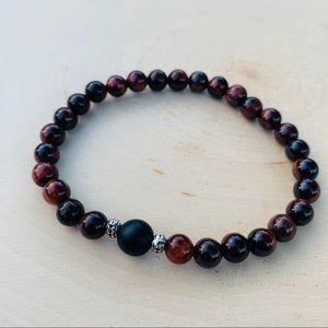 Men’s Tiger Eye Black Onyx Beaded Stretch Bracelet